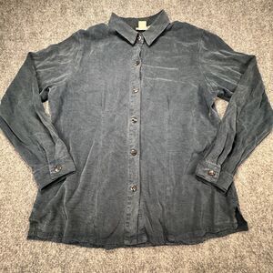 Vintage Amanda Gray Blue Gray Tencel Rayon Button Front Blouse Women's Medium